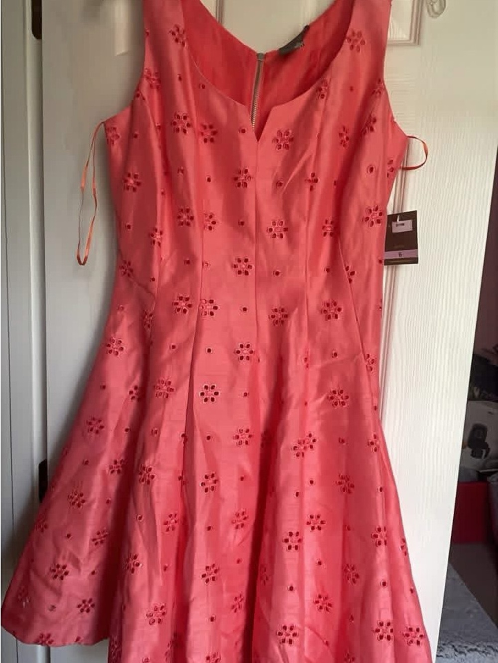 Taylor Coral Eyelet Fit & Flare Dress